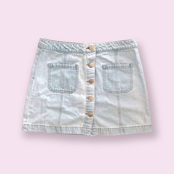 Forever 21 Dresses & Skirts - Forever 21 Denim Mini Skirt Light Wash Blue Button Front Y2K Womens Size Large